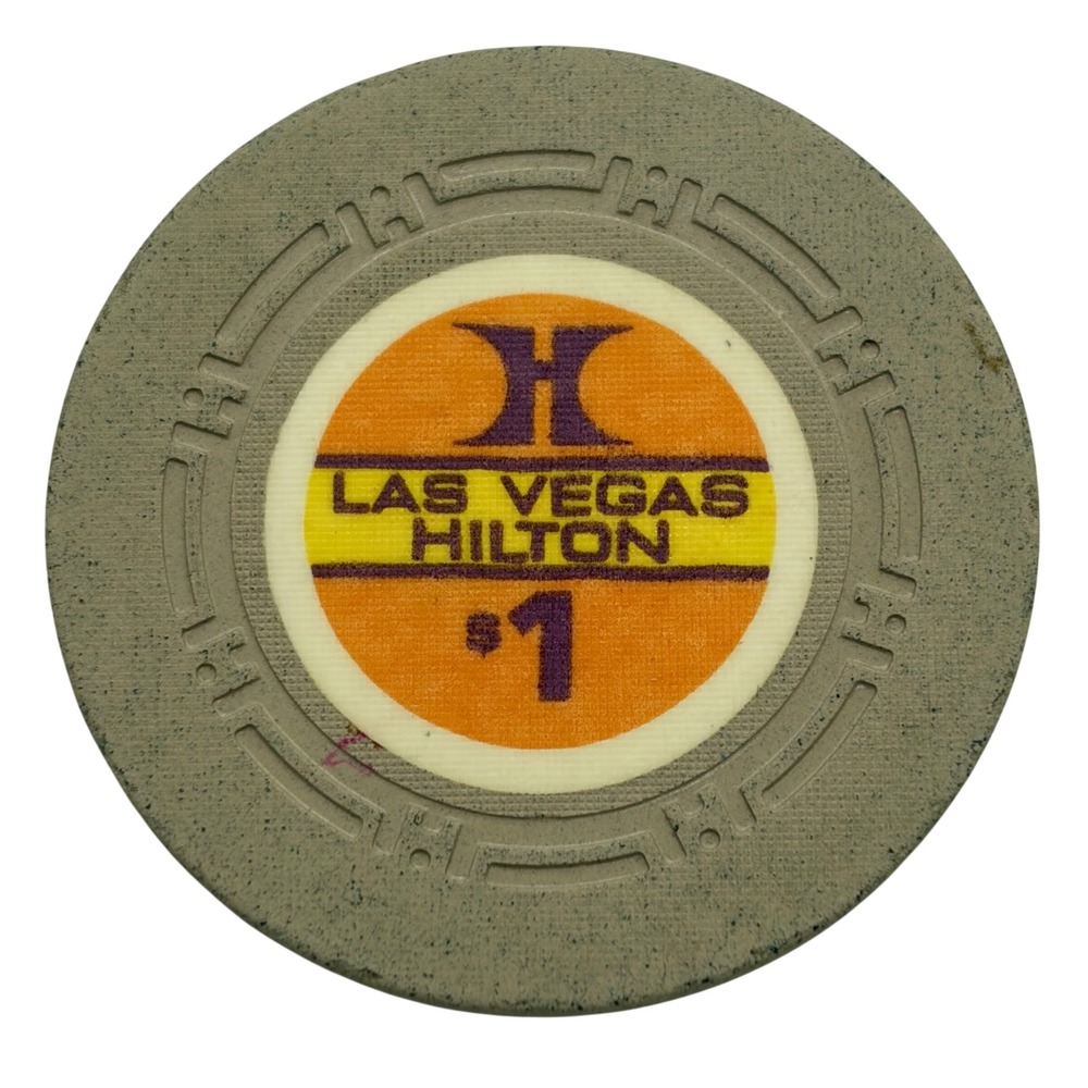 Vintage Las Vegas Hilton $1 Casino Poker Chip Grey Orange H Logo Gaming Token